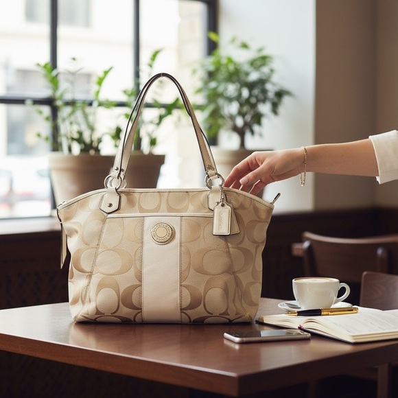 Coach Handbags - Coach Jacquard & Patent Leather Tote Bag, Canvas/Leather, Large